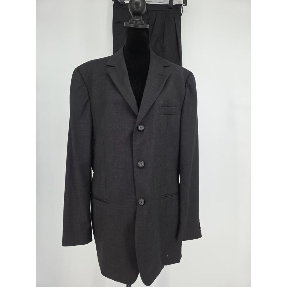 Vtg Carlo Demichelis Mens Suit Gray‎ 44R Pants 36x31 Angelico Super 100s EUC